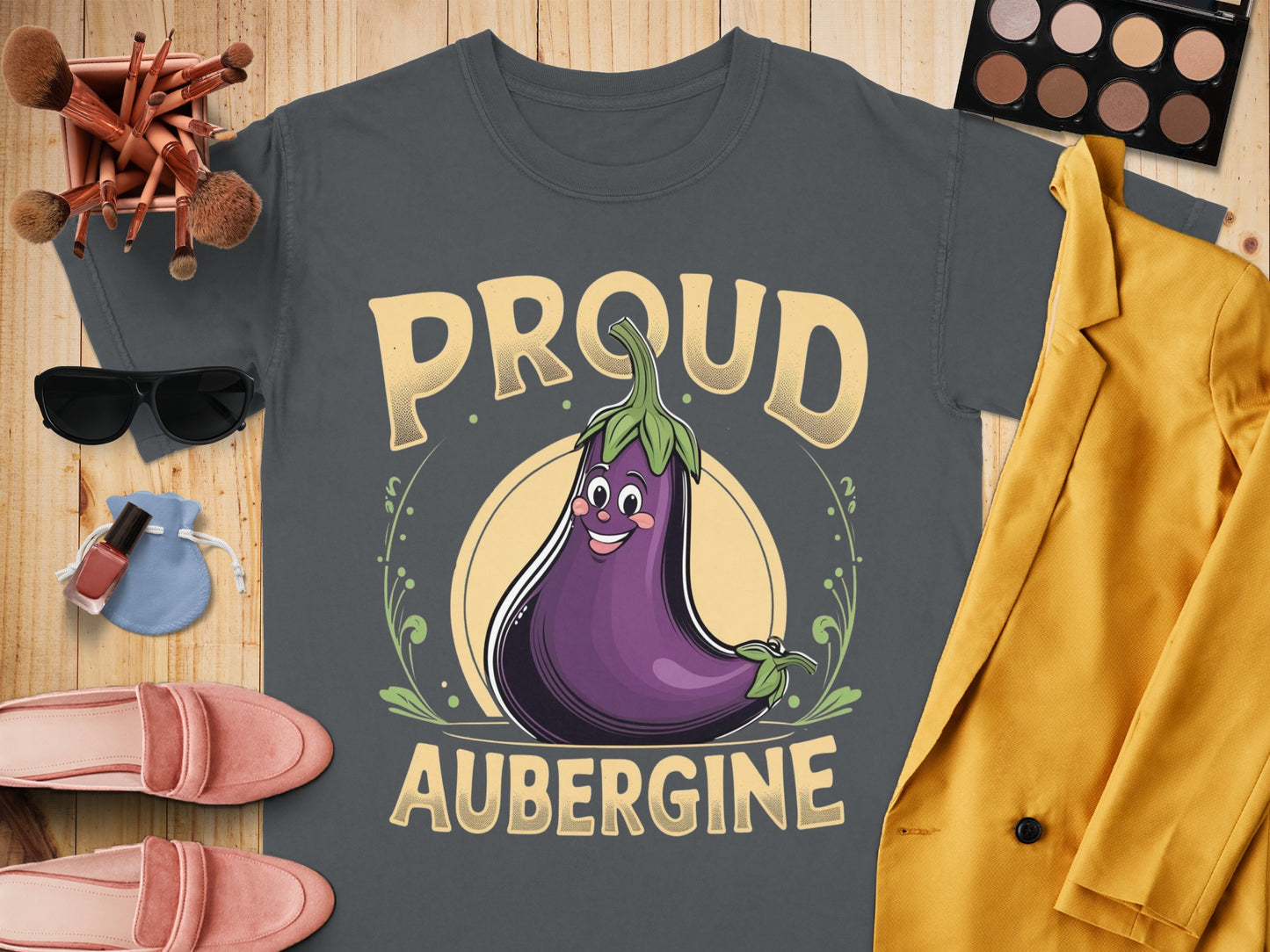 Proud Aubergine Cartoon Graphic T-Shirt product