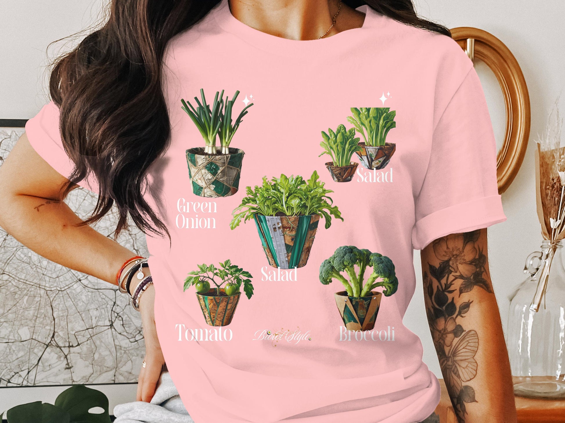 Fun Illustrated Garden Vegetables Print Shirt Product