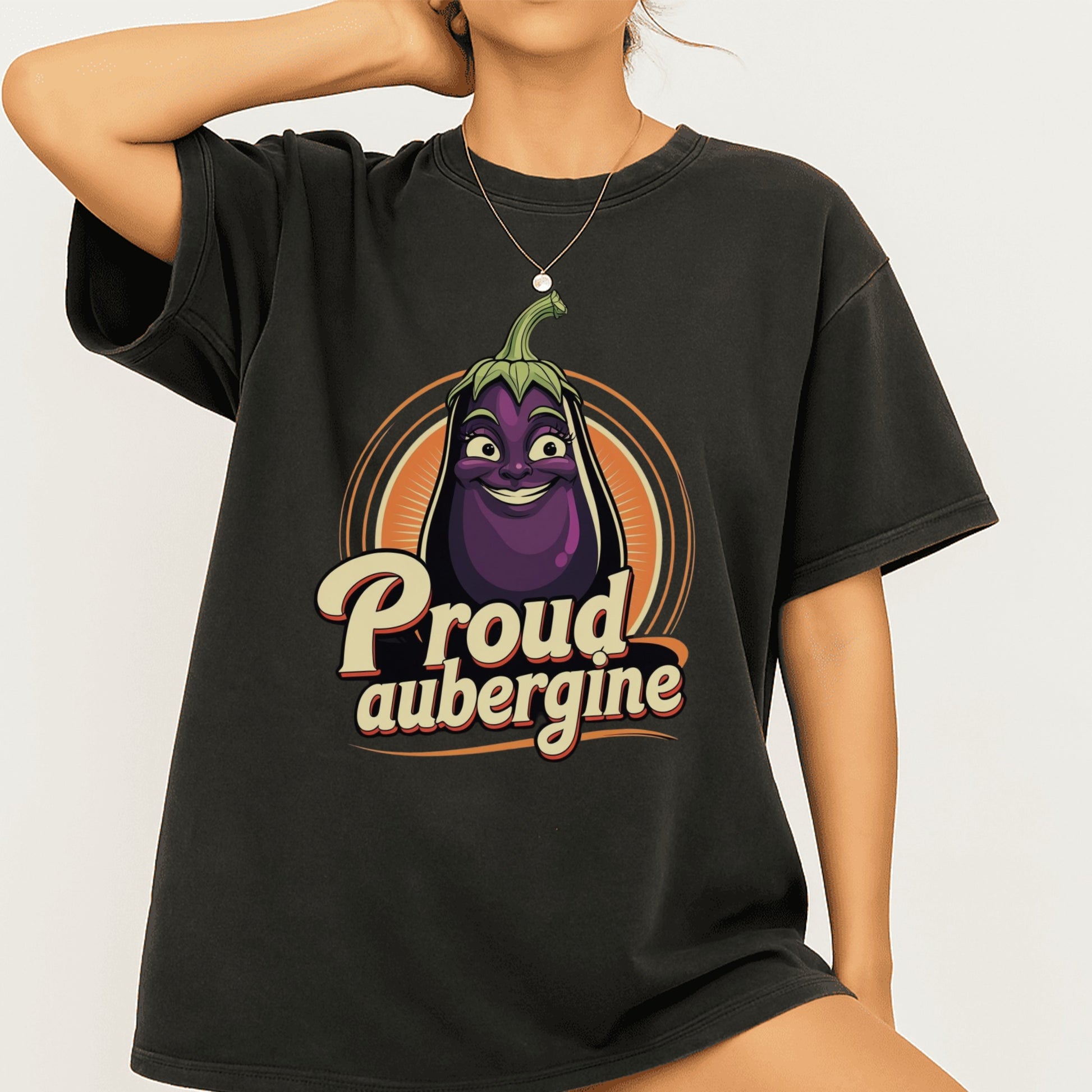 Proud Aubergine Fun Graphic Black T-Shirt product
