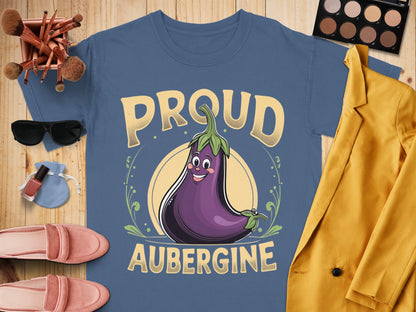 Proud Aubergine Smiling Cartoon Graphic Shirt product
