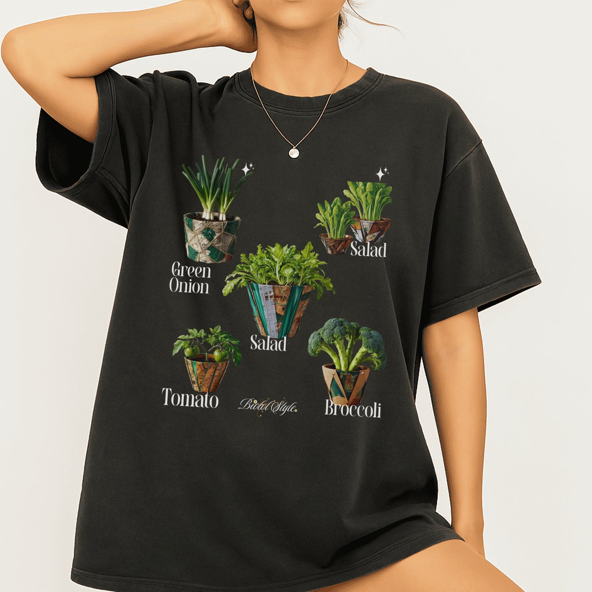 Stylish Black T-shirt Featuring Fresh Vegetables product