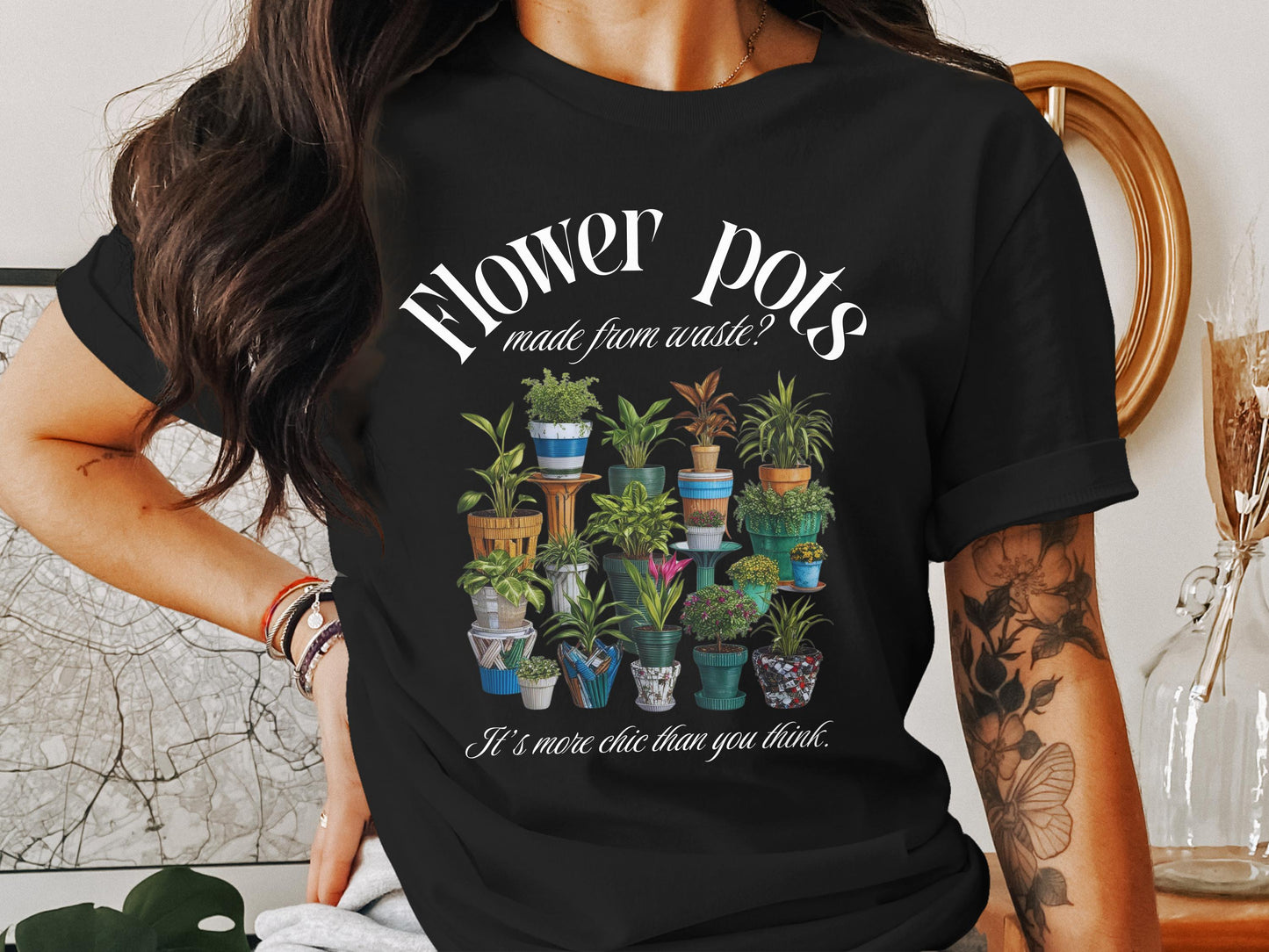 Graphic Tee with Stylish Flower Pots Design product type