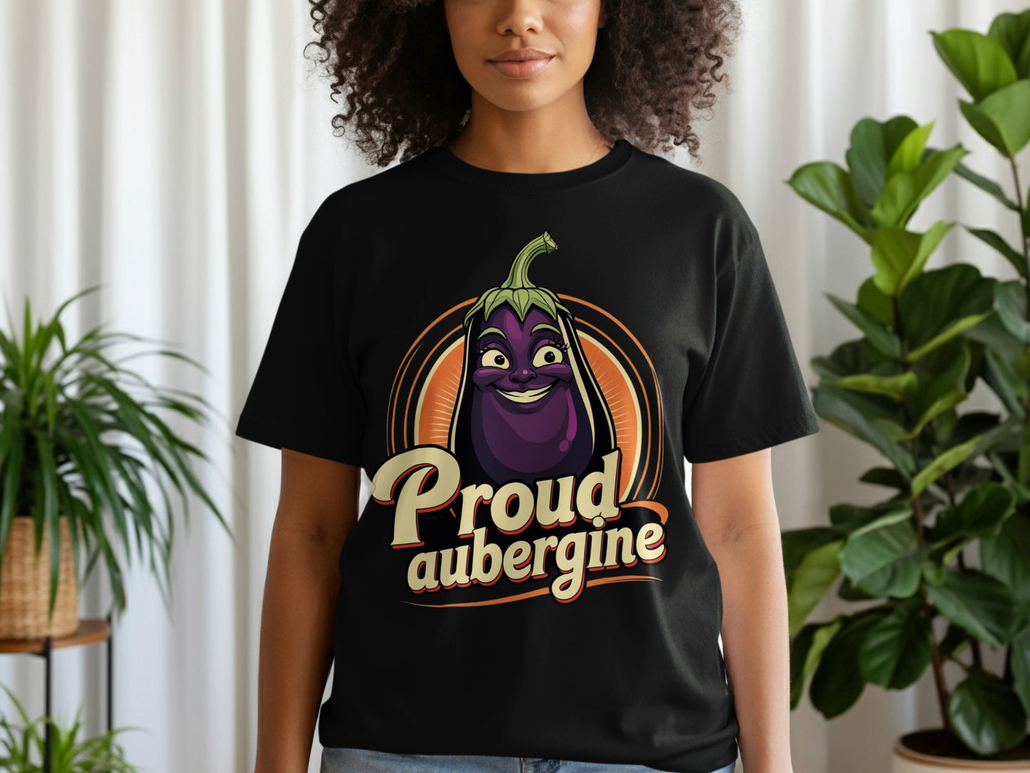 Proud Aubergine Graphic Print Black T-shirt product